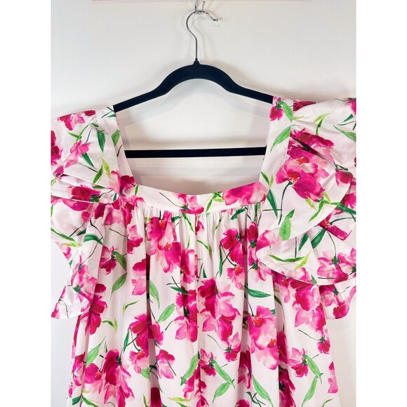 Misa Womens Dress Pink Selma Mini Flutter Floral Square Neck A Line Boho Medium - Picture 11 of 14